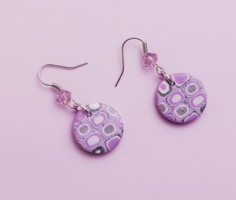 Cute spotted polymer clay earrings in shades of purple